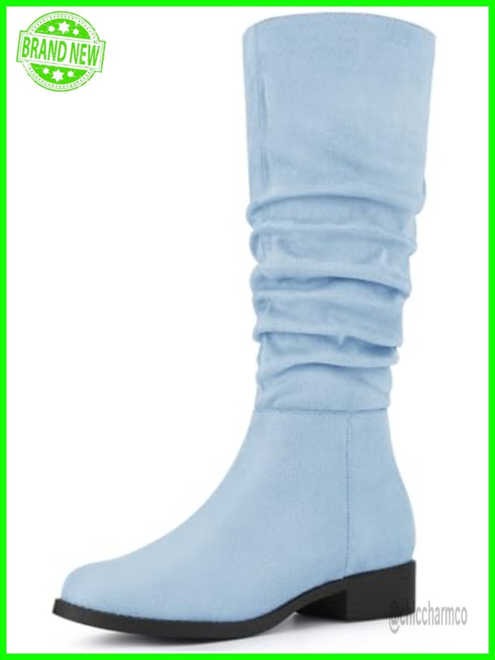 Faux Suede Slouch Round Toe Low Heel Knee High Boots TPR Block Heel